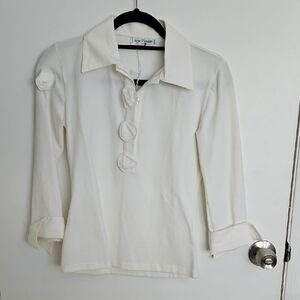 NWOT Anne Fontaine Cream/White With Flower Buttons Shirt 38